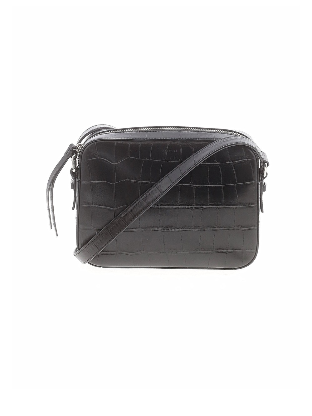 AllSaints Black Croc-Embossed Leather Messenger Crossbody